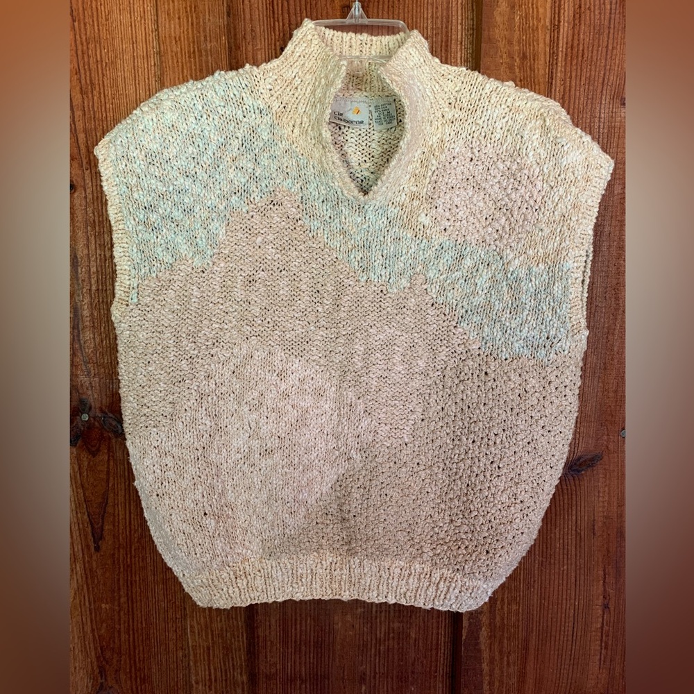 Vintage Liz Claiborne 80s Sleeveless Sweater/Vest V-Neck High Collar Silk Size M